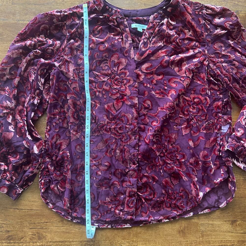 Chicos sheer velvet burgundy statement blouse size 2 U.S 12​ - Picture 6 of 12